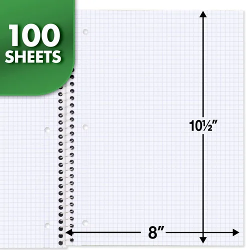Vista 2 de Mead Cuaderno con espiral, 1 tema, papel con cuadrícula, 7-1/2 pulgadas x 10-1/2 pulgadas, 100 hojas, negro (05676AA5)