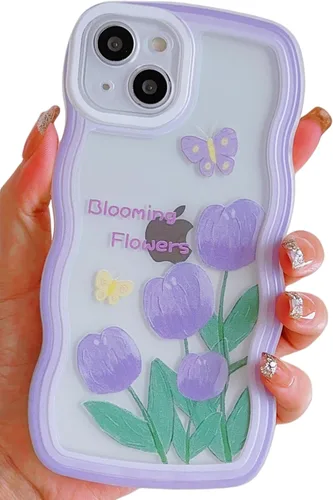 Funda transparente compatible con iPhone 7 Plus/8 Plus con diseño floral de mariposa para mujeres y niñas, estética, lindas flores onduladas, a