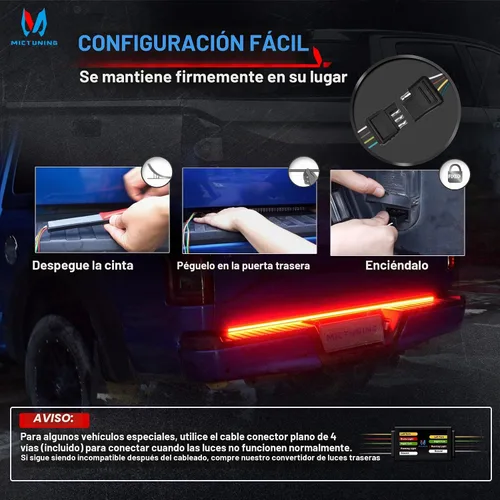 Vista 4 de MICTUNING - Barra de luz LED para puerta trasera de 48 pulgadas, triple fila de 360 LEDs, resistente al agua con conector plano de 4 vías - 5