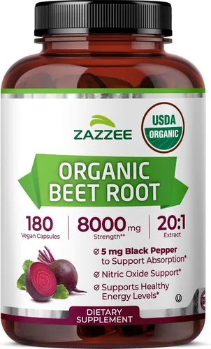 Vista 11 de Zazzee USDA Orgánico Extracto de Raíz de Remolacha 8000 mg Concentración 20:1, 60 Cápsulas Veganas de Liberación Rápida, Extracto de Pimienta Negra