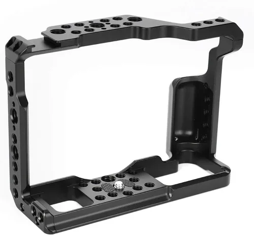 Vista 3 de Jaula para cámara Fuji, marco protector de jaula de video con agujero de tornillos de 1/4 3/8 y soporte de zapato para micrófono, luz de fotografía