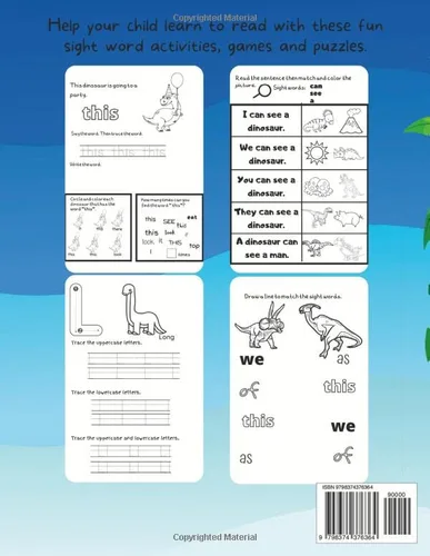 Vista 2 de Dinosaur Kindergarten Sight Word Practice Activity Book Over 300 Dinosaur Sight Word Activities For Kindergartners Learn, Recognize, Trace and