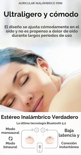 Vista 6 de Auriculares invisibles pequeños, mini, inalámbricos, Bluetooth, discretos, para música, hogar, trabajo