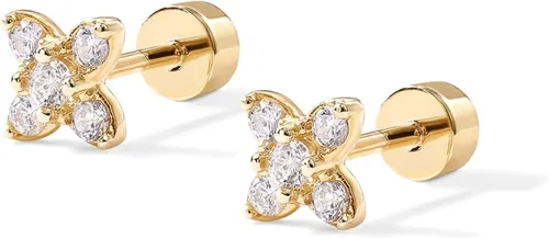 Vista 3 de PAVOI 14K Gold Plated Solid 925 Sterling Silver Post Cubic Zirconia Flat Back Earrings for Women Cartilage Earring Helix Piercing Jewelry Small