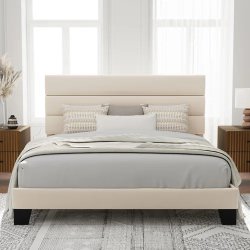 Vista 24 de Allewie Base de cama de plataforma tamaño King con cabecera tapizada de terciopelo y soporte de listones de madera, base de colchón totalmente Negro