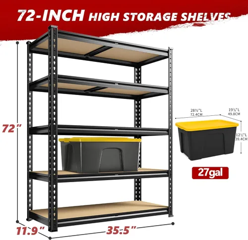 Vista 3 de REIBII Estantes de almacenamiento de 2020 LBS, estantería de garaje de 5 niveles, estantes de garaje ajustables y resistentes, estante de utilidad
