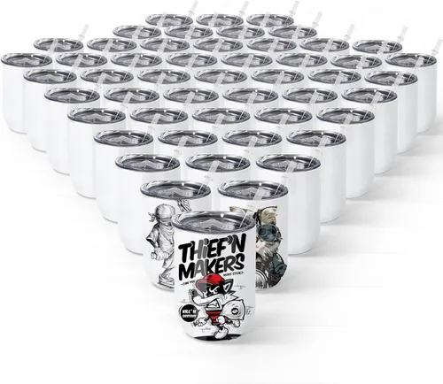 Vista 7 de AGH Vasos de vino de sublimación de 12 onzas, 4 tazas aisladas de acero inoxidable rectas para transferencia de calor de envoltura completa, tapa