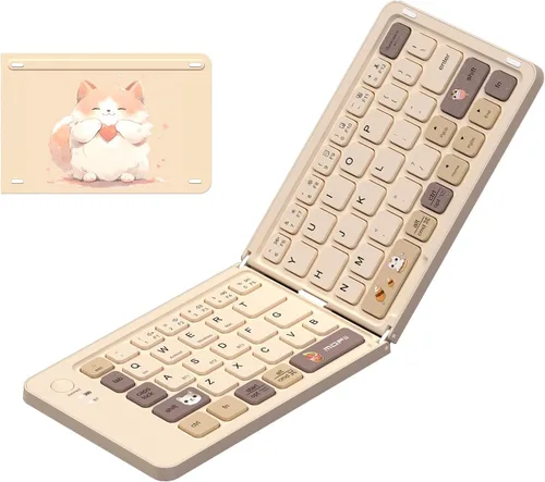 Vista 16 de Mini teclado Bluetooth plegable, teclado portátil compacto inalámbrico recargable con 67 teclas delgadas y silenciosas, bonito teclado de viaje
