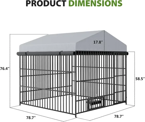 Vista 2 de Rovibek Perrera para Perros con Techo, Caseta para Perros al Aire Libre con Cubierta Resistente al Sol de 3 Lados, Caseta Grande para Perros al Aire