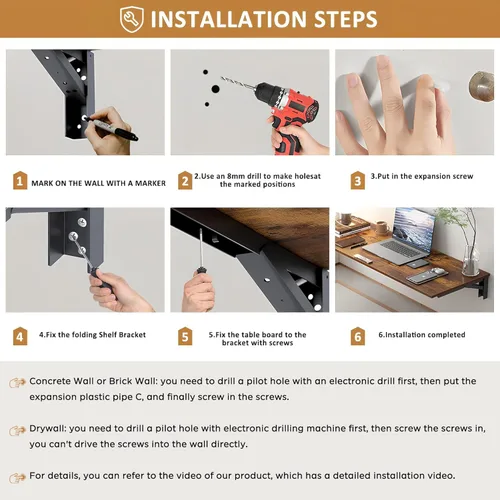Vista 8 de Mesa plegable montada en la pared Need - Mesa plegable para comedor pequeño de alta resistencia Longitud 76 cm Ancho 51 cm Adición perfecta