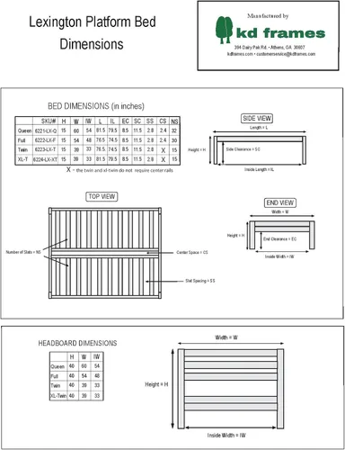 Vista 7 de KD Frames 6223-LX-T Lexington - Cama con plataforma, individual, sin terminar