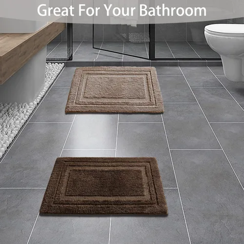 Vista 6 de Tapete de baño de microfibra geométrica sólida, capa de espuma viscoelástica ultrasuave, absorbente de agua, antideslizante, de secado rápido