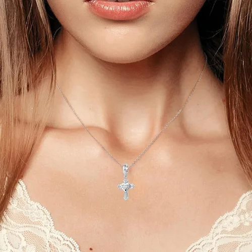 Vista 4 de QeenseKc Abalorio colgante religioso con dije de cruz con Dios, todas las cosas son posibles, se adapta a pulseras Pandora