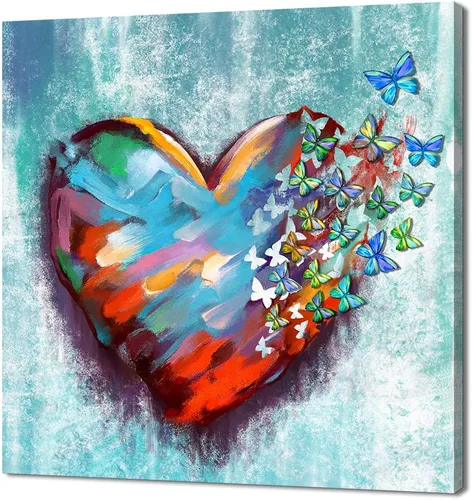 Derkymo Lienzo decorativo con diseño de mariposas y corazones de amor, arte para la pared, colorido y romántico para el hogar, apartamento,