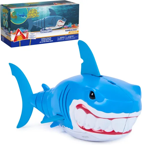 SwimWays Rainbow Reef Shark Toy, Finn Diesel Kids Shark Pool Toy and Swimming Accessory, Self-Activated Water Toys, Learn to Swim Pool Toys for Kids