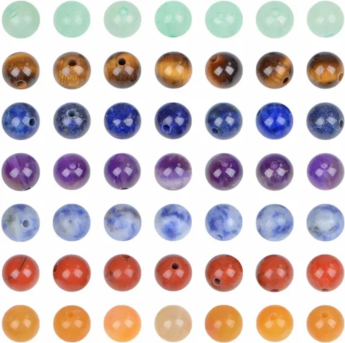 Vista 40 de Bymitel - 140 cuentas de cristal natural, piedras preciosas redondas energéticas y curativas sueltas con cordón elástico para hacer joyas, pulseras