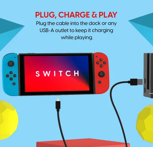 Vista 4 de TALK WORKS USB C Charger Cable for Nintendo SwitchLite + Switch OLED & Pro Controller - 6ft Nylon Braided USB Type C Charging Cable - Slate