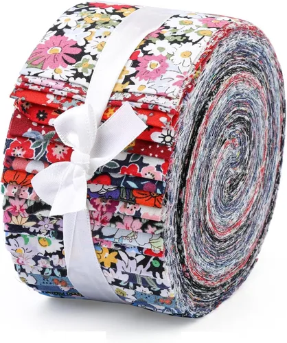 Vista 8 de 45 piezas de rollos de tela, tiras de tela precortadas para acolchar, tela de acolchado de algodón para manualidades de patchwork, algodón de tejido