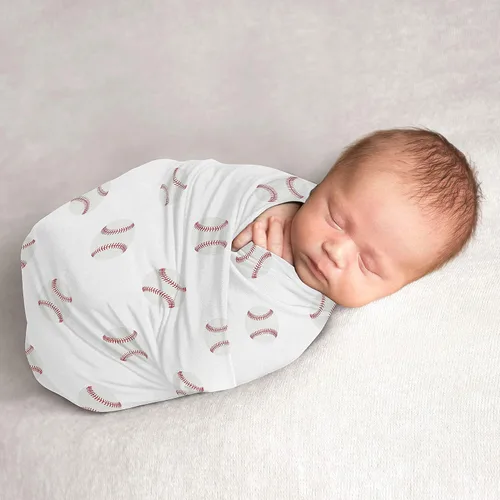 Sweet Jojo Designs Béisbol Bebé Niño Manta Manta Jersey Stretch Knit para Recién Nacido o Infantil Recibir Seguridad - Rojo y Blanco Americana Sports