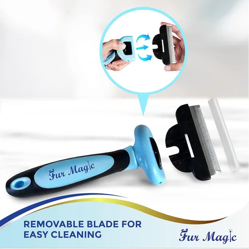 Vista 8 de Fur Magic Herramienta de deshedding mediano y peine de desenmascaramiento – Cepillos de aseo para perros, gatos, caballos – Reduce
