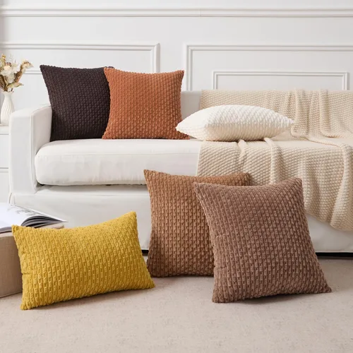 Vista 488 de Kevin Textile - Juego de 2 fundas de almohada decorativas de pana suave, estilo bohemio, a rayas, decoración del hogar para sofá, cama, sofá y sala