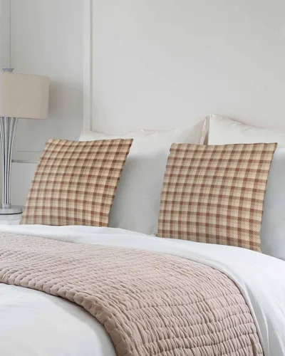Vista 3 de Paquete de 2 fundas de almohada decorativas de algodón, a cuadros marrones otoñales, 18 x 18 pulgadas, cuadradas, reversibles, suaves, para sofá