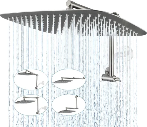 Vista 16 de G-Promise Regadera de lluvia de metal de 10 pulgadas con brazo de extensión ajustable de 13 pulgadas, cabezal de ducha de lluvia de alta presión