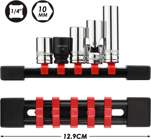 Vista 2 de MIXPOWER 5 piezas de enchufe de 1/4" de 6 puntos de tamaño único de 10 mm, juego de enchufes de 10 mm, enchufe magnético, junta universal, enchufe
