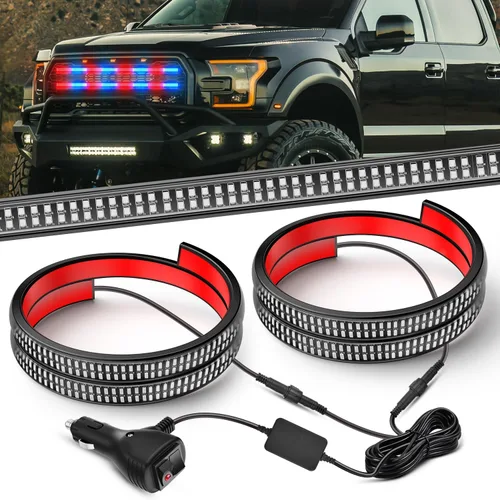 Vista 18 de Nilight 2 tiras de luces estroboscópicas de rejilla de camión de 24 pulgadas, 384 luces LED de emergencia, color ámbar, flexible, intermitente