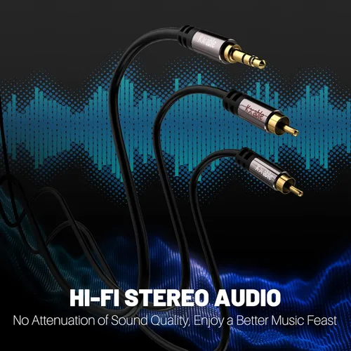 Vista 3 de Paquete de 2 cables de 3.5mm a RCA de 4 pies, adaptador de audio estéreo macho RCA a auxiliar, cable divisor en Y auxiliar de sonido de alta