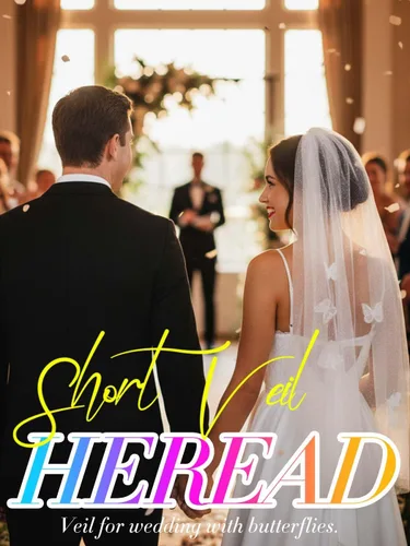 Vista 2 de HEREAD Velo de novia corto con mariposas longitud de los dedos brillantes velos de tul de novia accesorios para el cabello con peine