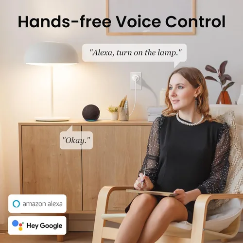 Vista 2 de [Versión mejorada] GHome Smart Mini Plug compatible con Alexa y Google Home, control remoto de toma de corriente WiFi, función de temporizador, solo