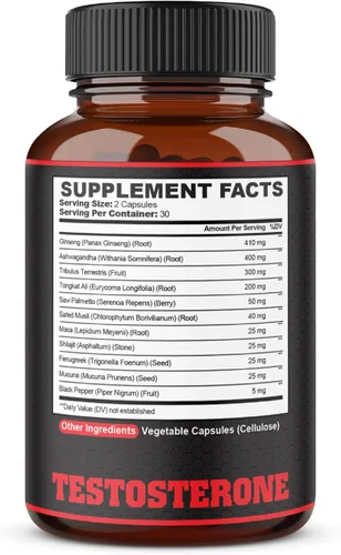 Vista 7 de agobi Suplemento de testosterona para hombres - 11 hierbas - Ashwagandha, Tribulus, Ginseng y más - 60 cápsulas durante 1 mes