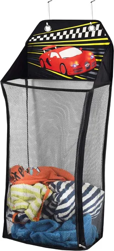 Vista 11 de Store & Score Cesta de Ropa Colgante para Puerta de Malla Plegable con Luces LED de Baloncesto Divertido para Niños que se Ilumina, Baúl