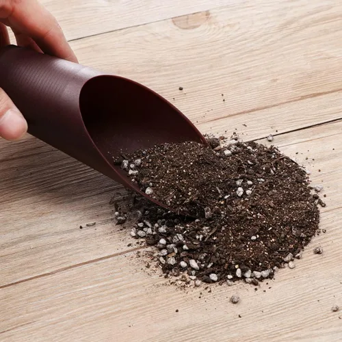 Vista 2 de Cuchara de tierra para bonsái, pala de plástico para bonsái, herramienta de jardinería, pala resistente, color marrón