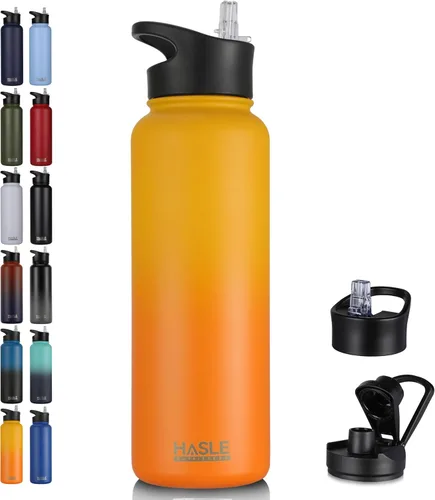 Vista 51 de HASLE OUTFITTERS Botella de agua aislada de 22 onzas, botella de agua de acero inoxidable de doble pared de boca ancha con tapa de popote y tapa