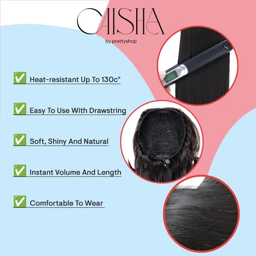 Vista 4 de CAISHA 26" pelo largo extensión cola de caballo cordón Straigth fibras sintéticas resistentes al calor negro PH601