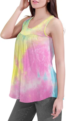 Vista 2 de CATHY - Camiseta sin mangas de verano para mujer, estilo casual, plisada, holgada, cómoda