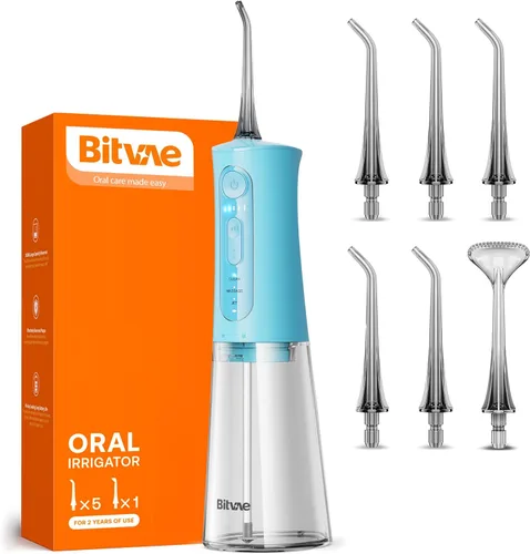 Vista 9 de Bitvae - Hilo dental de agua para dientes, limpiador de dientes inalámbrico, 3 modos 5 intensidades, IPX7 impermeable, púas dentales de agua Negro