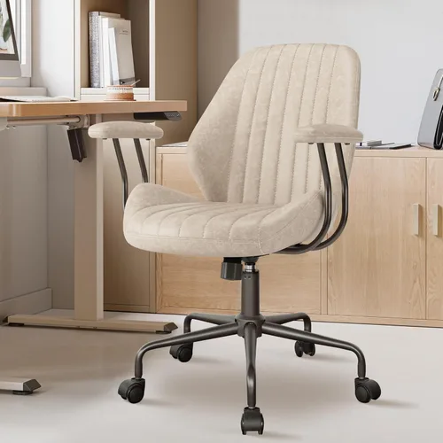 Silla de oficina Mid Century Modren, silla ejecutiva giratoria con soporte lumbar, silla de escritorio ergonómica de respaldo medio con ruedas,