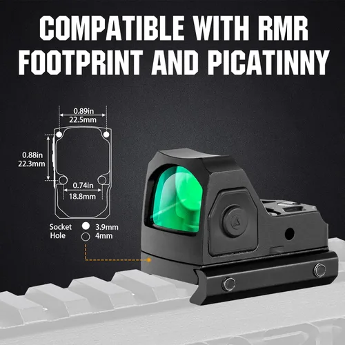 Vista 6 de ohhunt Red Dot Sight 2 MOA Retícula Mini Shake Awake Óptica 12 Ajuste de brillo