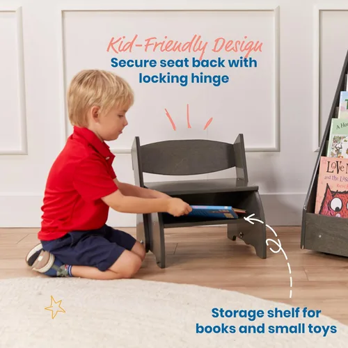 Vista 5 de ECR4Kids Taburete y silla Flip-Flop, muebles para niños, gris lavado