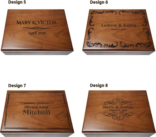 Vista 5 de Engraved Wooden Keepsake Box, Personalized Memory, Large Wooden Box with Hinged Lid, Wedding Gift Box for Couple, Custom Memory Box