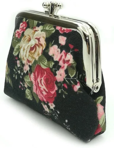 Vista 6 de Monedero con adorable diseño floral y hebilla bolso vintage de cierre suave