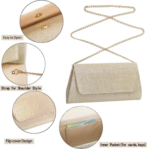 Vista 3 de Clutch Purses Evening Bag for Women Formal,Classic Envelope Purses and Handbags Wedding Party Prom with Shoulder Strap