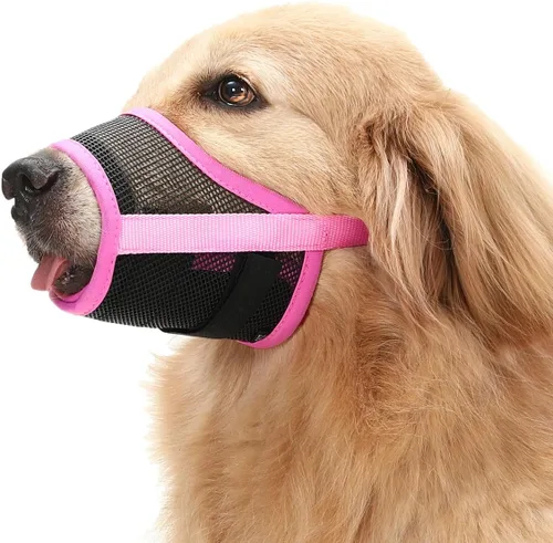 Vista 10 de Mayerzon Bozal para perro, bozales de malla transpirable para cachorros con gancho y bucle ajustables para perros pequeños, medianos y grandes