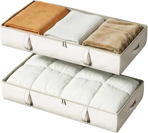Vailando Contenedores de almacenamiento para debajo de la cama, 6 pulgadas de alto y 60 litros debajo de la cama con asas resistentes y paredes Beige