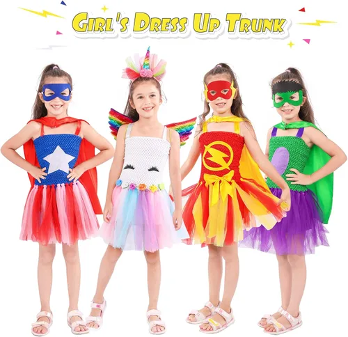 Vista 2 de DOLNOW Disfraces de juego de 12 piezas para niñas de 3 a 6 años con disfraz de superhéroe de unicornio para niñas pequeñas de 3 a 6 años