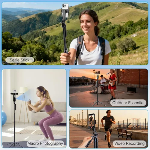 Vista 7 de Trípode para selfie con seguimiento automático de rostros para iPhone con luz, rotación de 360° que sigue tu movimiento, soporte de trípode