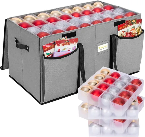 Vista 21 de BALEINE Caja de almacenamiento de adornos navideños con divisores, contenedor de almacenamiento de adornos navideños de alta calidad para Negro